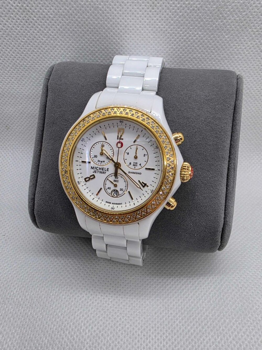 MICHELE White Ceramic Jetway 0.50 CT TW Diamond Watch Swiss Mvmnt Watch 40mm